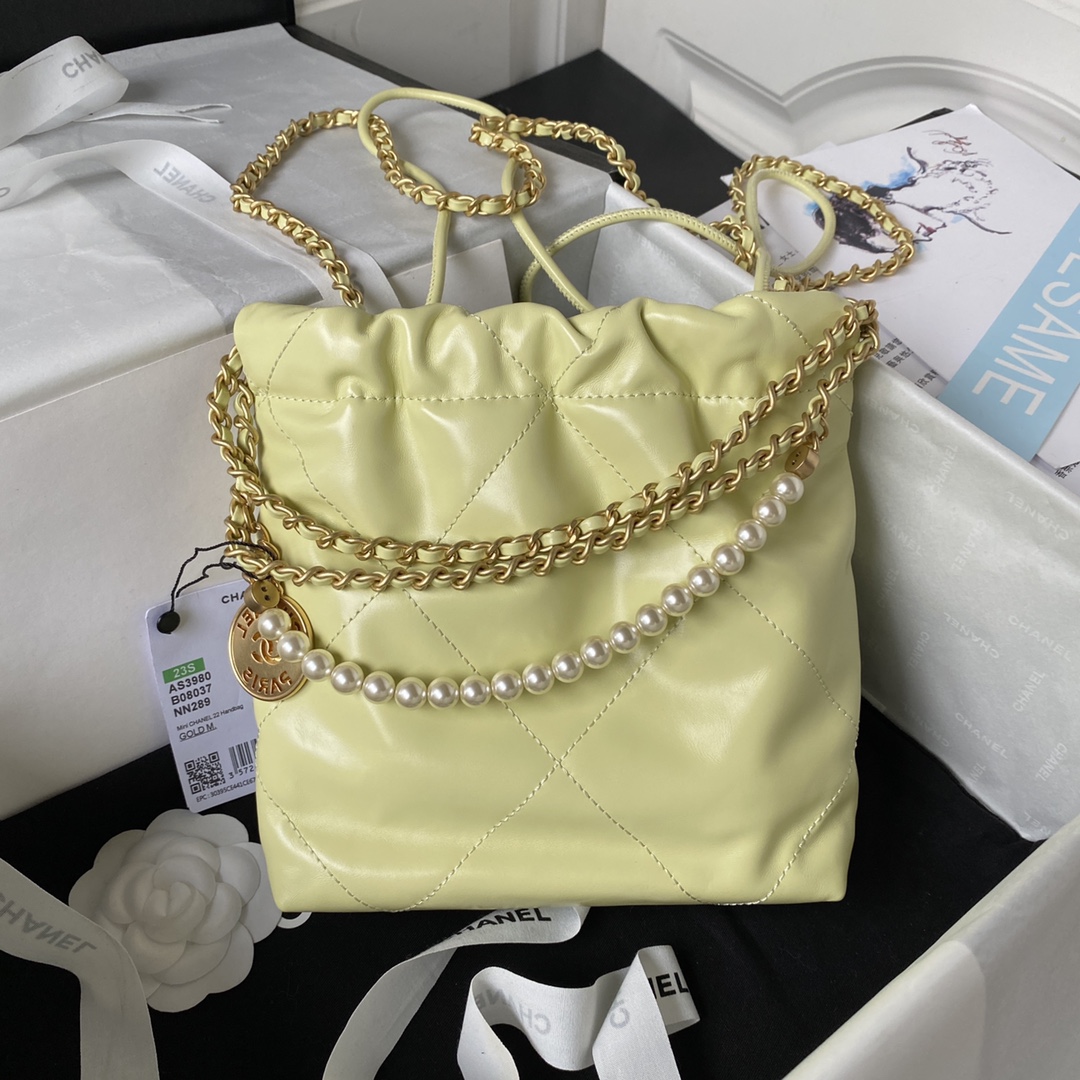 [TOP] CHANEL 23S Mini 22 Bag 19x20x6cm - GHW - Yellow