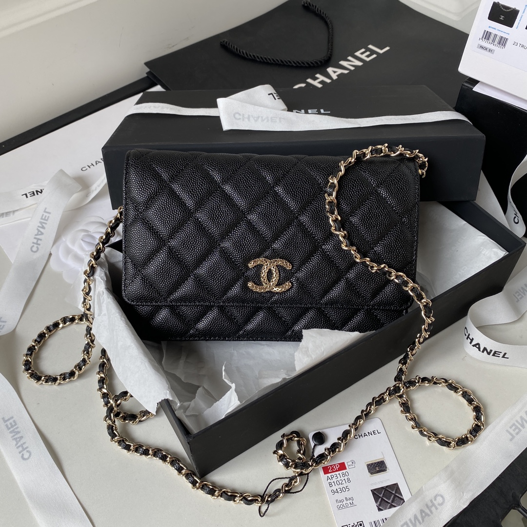 [TOP] CHANEL WOC Bag Lychee Leather 19 cm - Black