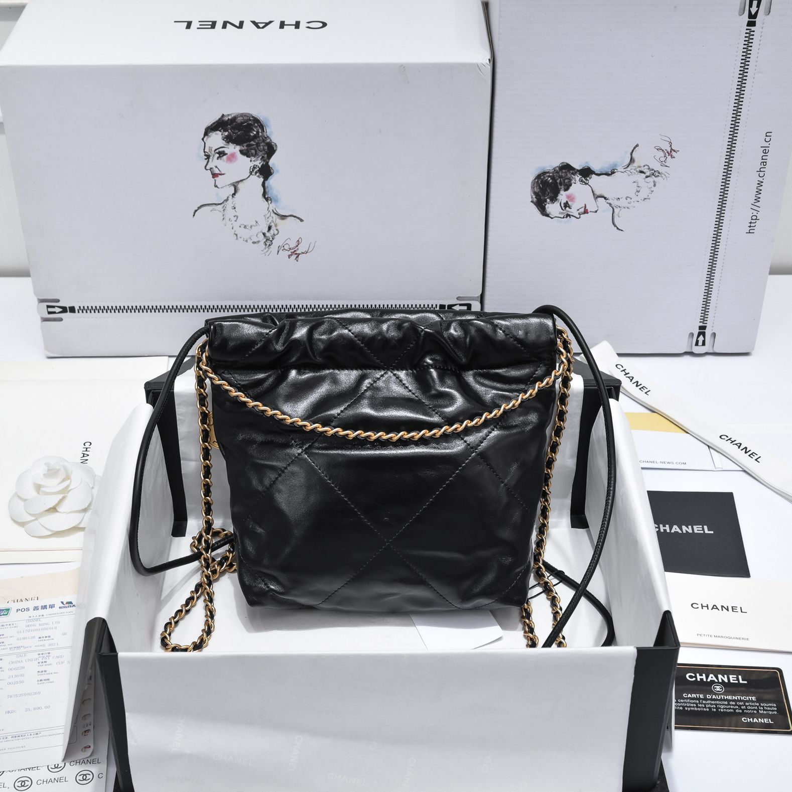 [TOP] CHANEL 23S Mini 22 Bag - GHW / SHW - Black