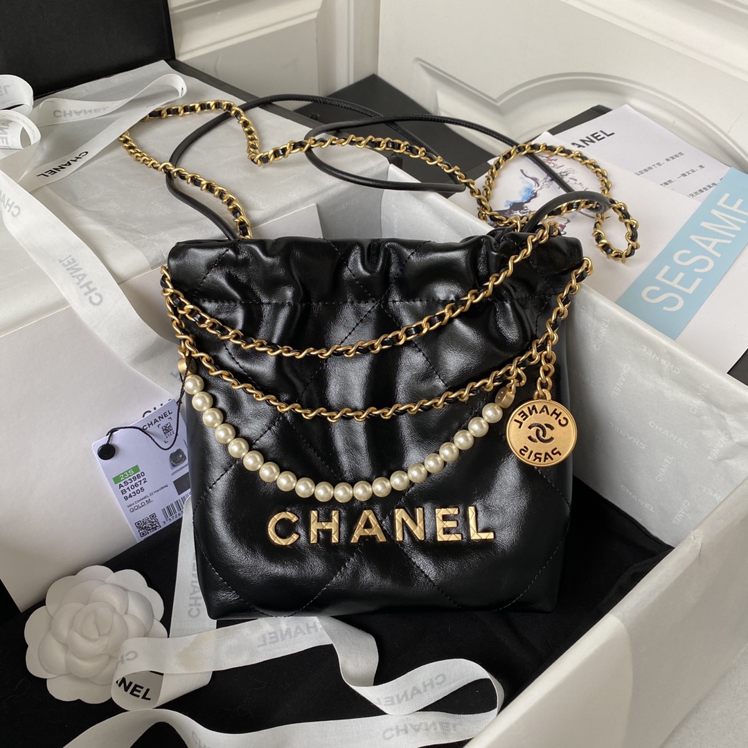 [TOP] CHANEL 23S Mini 22 Bag - GHW - Black