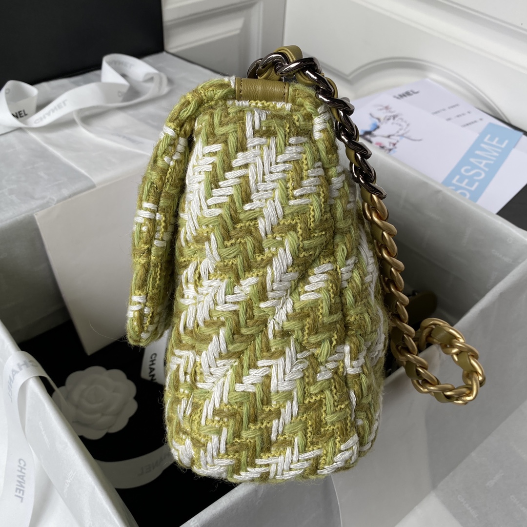 [TOP] CHANEL19 Bag Woolen 26/30cm - Green
