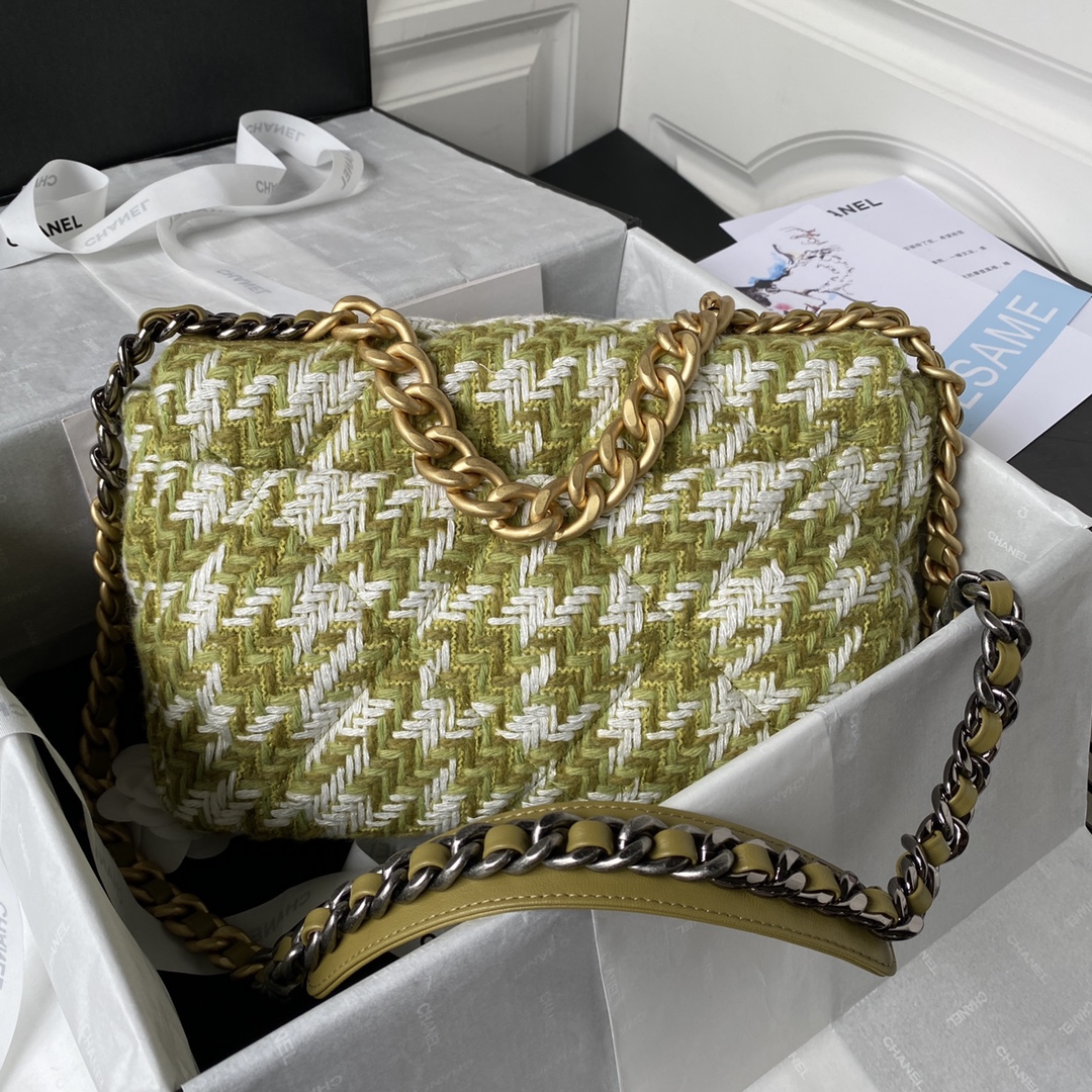 [TOP] CHANEL19 Bag Woolen 26/30cm - Green