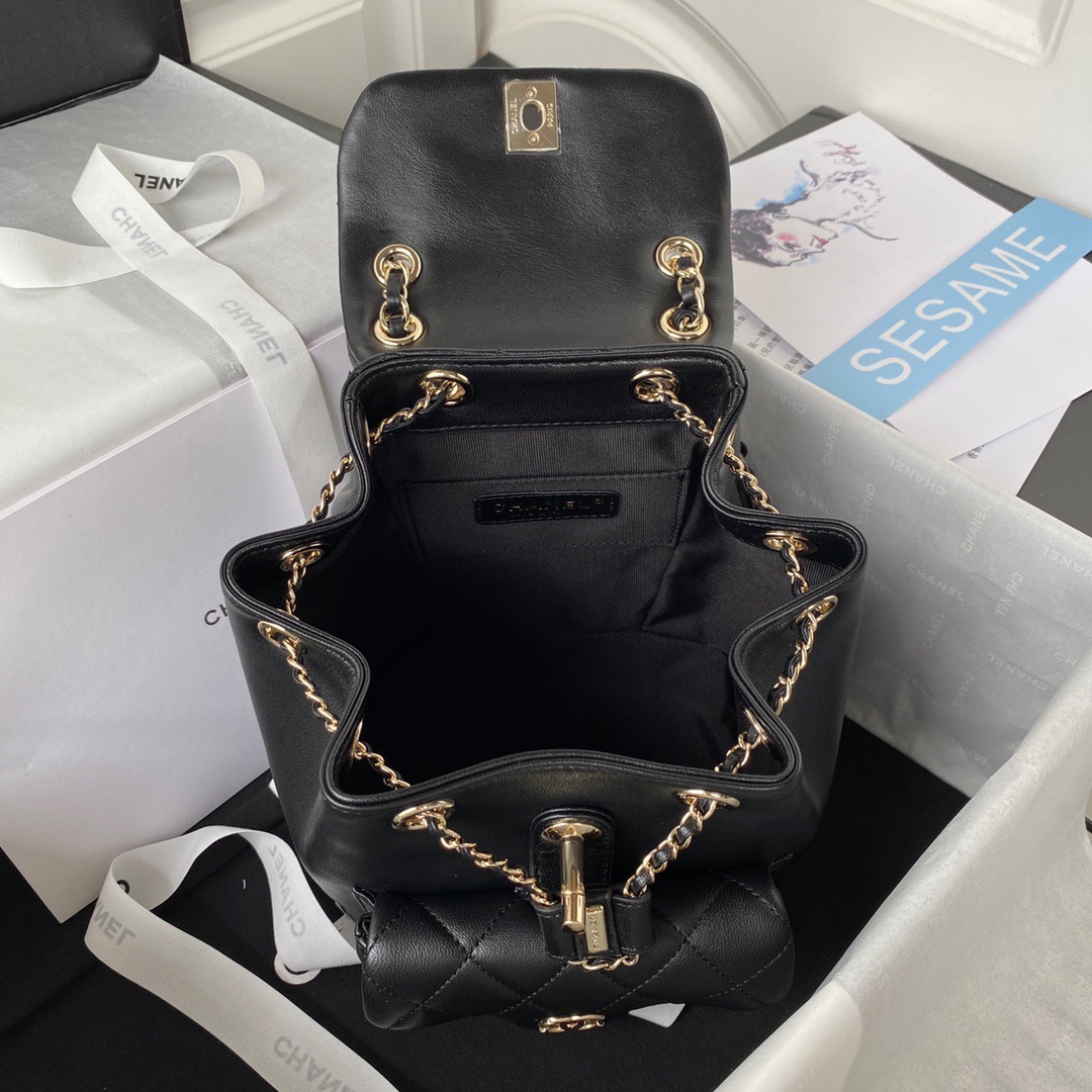 [TOP] CHANEL DUMA BackPack 18×18×12cm - Black/White & GHW