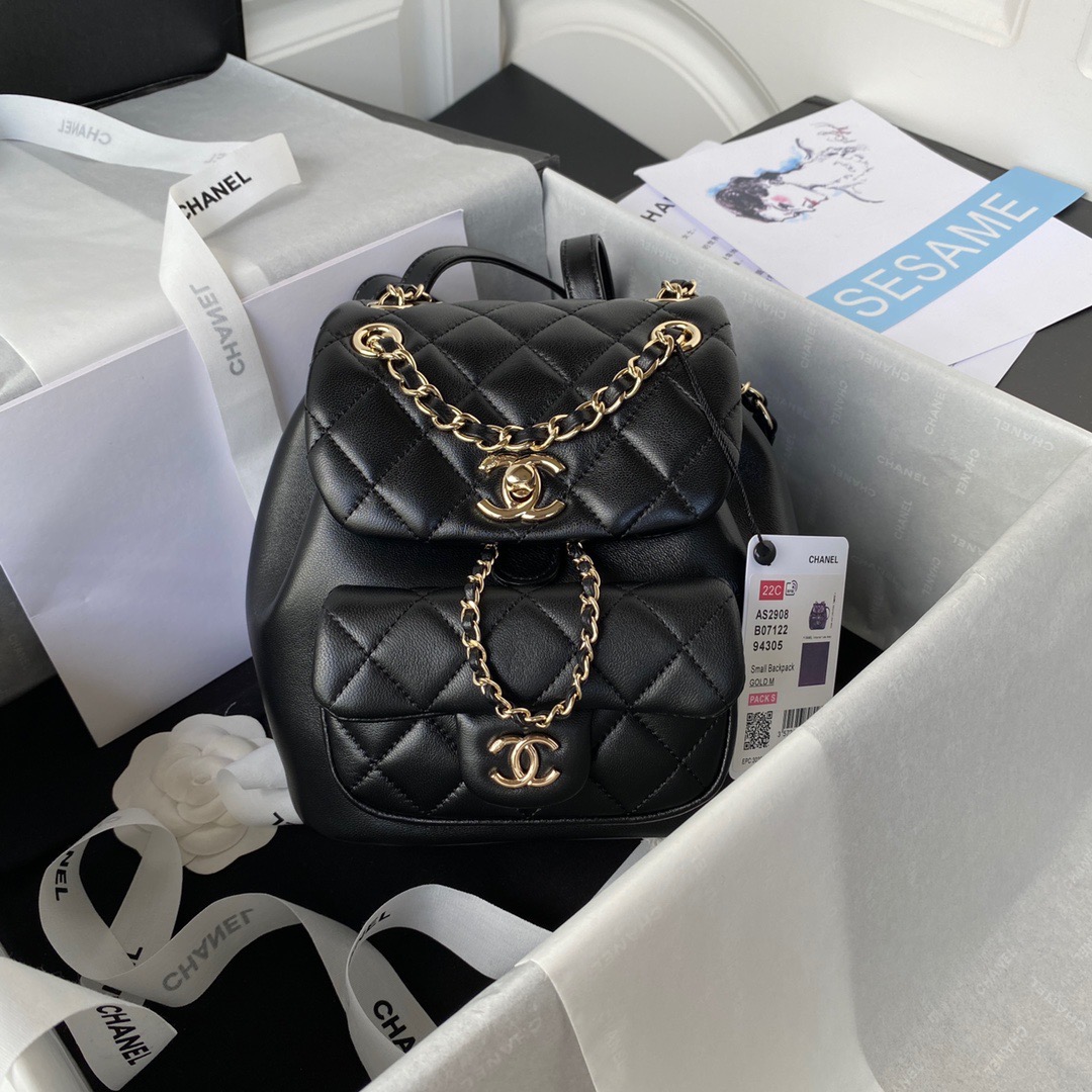 [TOP] CHANEL DUMA BackPack 18×18×12cm - Black/White & GHW