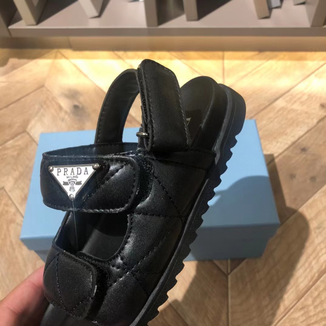 [TOP] PRADA Kids' Dad Sandals - Black/White