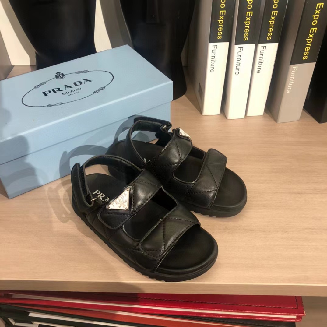 [TOP] PRADA Kids' Dad Sandals - Black/White