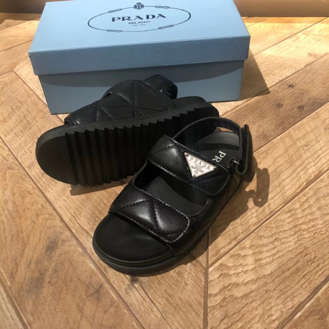 [TOP] PRADA Kids' Dad Sandals - Black/White