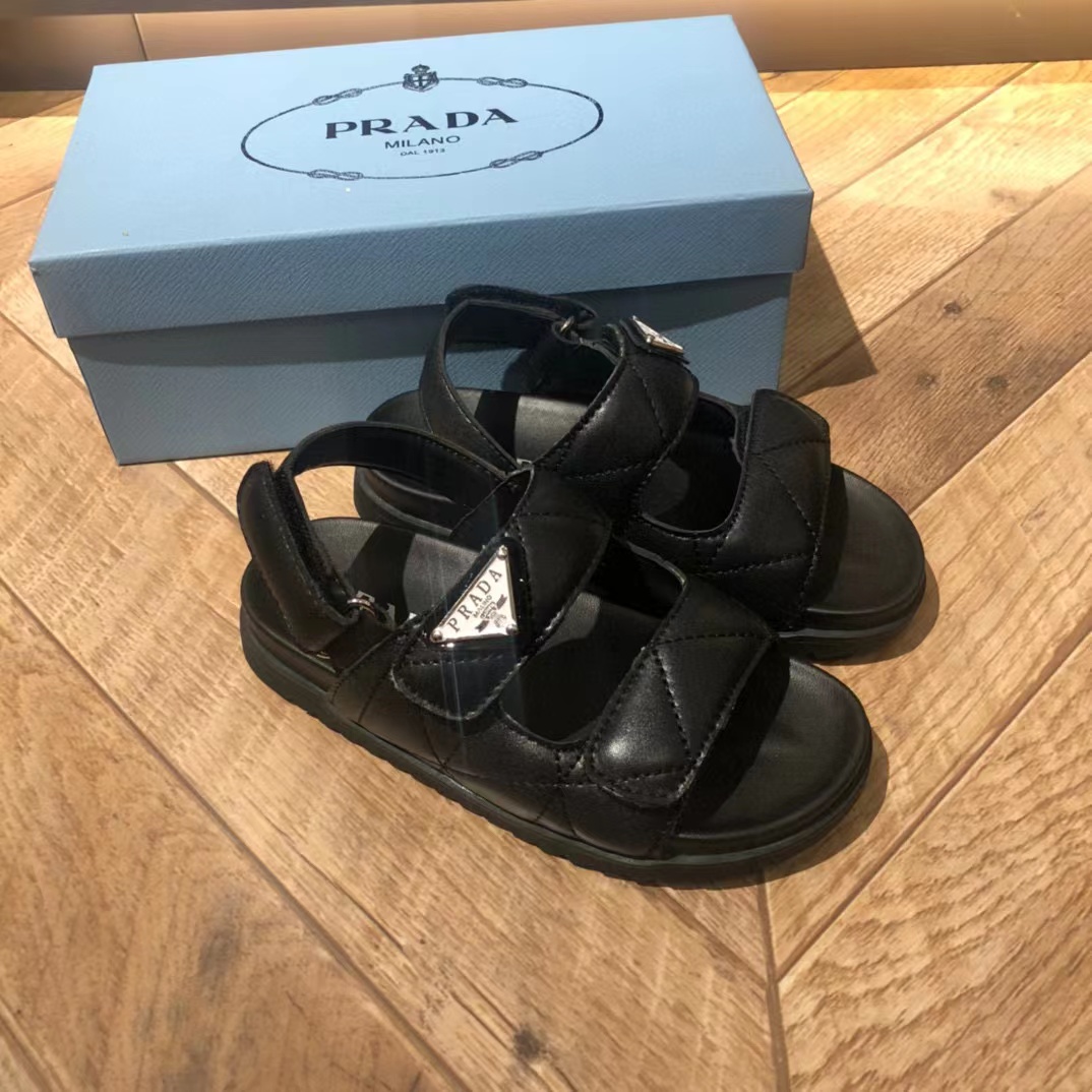 [TOP] PRADA Kids' Dad Sandals - Black/White