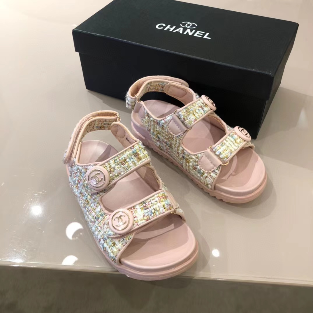 [TOP] CHANEL Kids' Dad Sandals -Pink