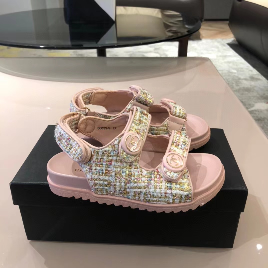 [TOP] CHANEL Kids' Dad Sandals -Pink