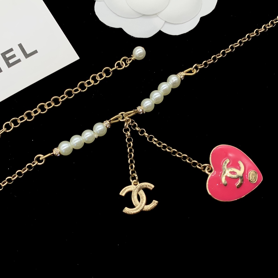 [TOP] CHANEL Pearl/Gold Chain/Heart Necklace