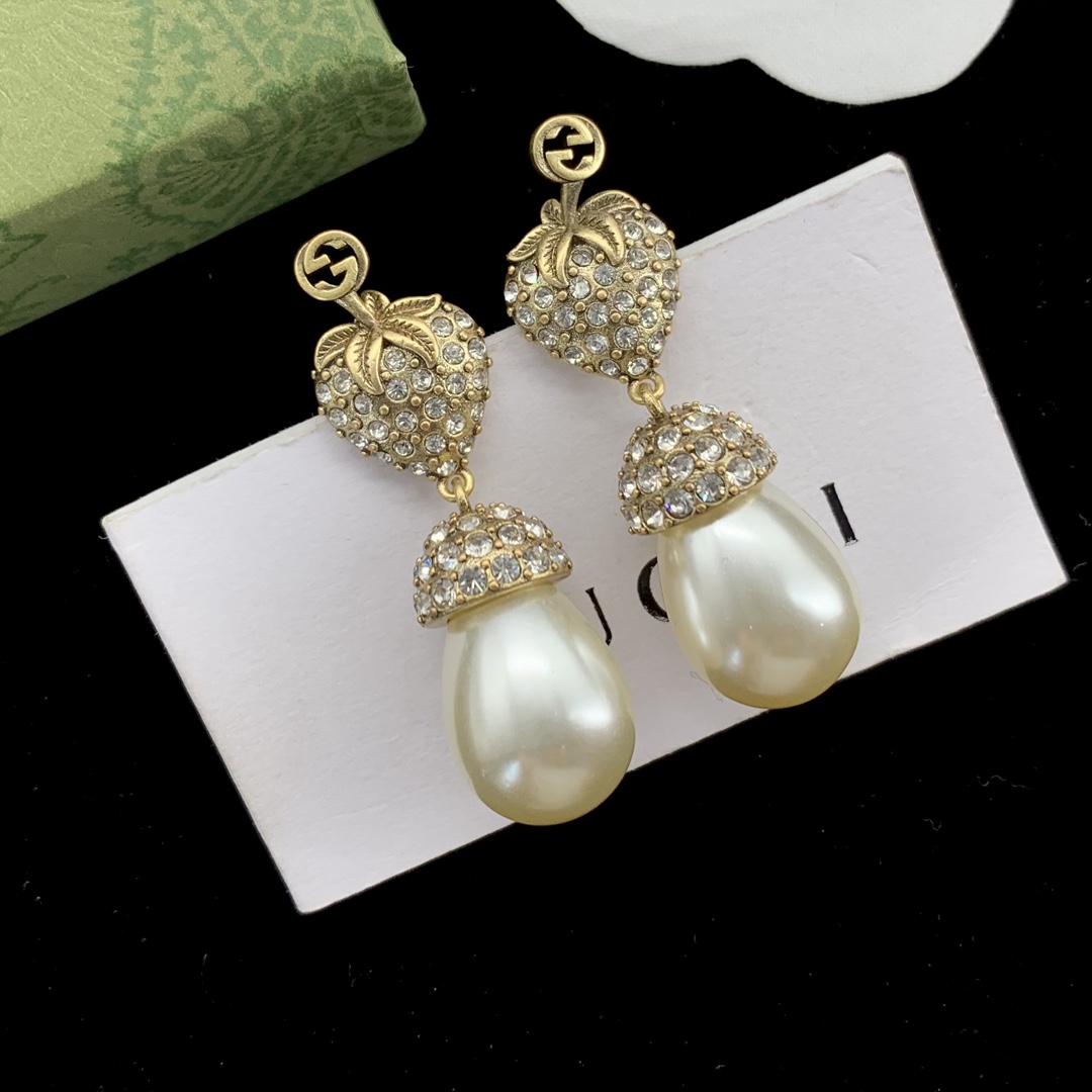 [TOP] GUCCI Drop pearl and diamond earrings - Gold