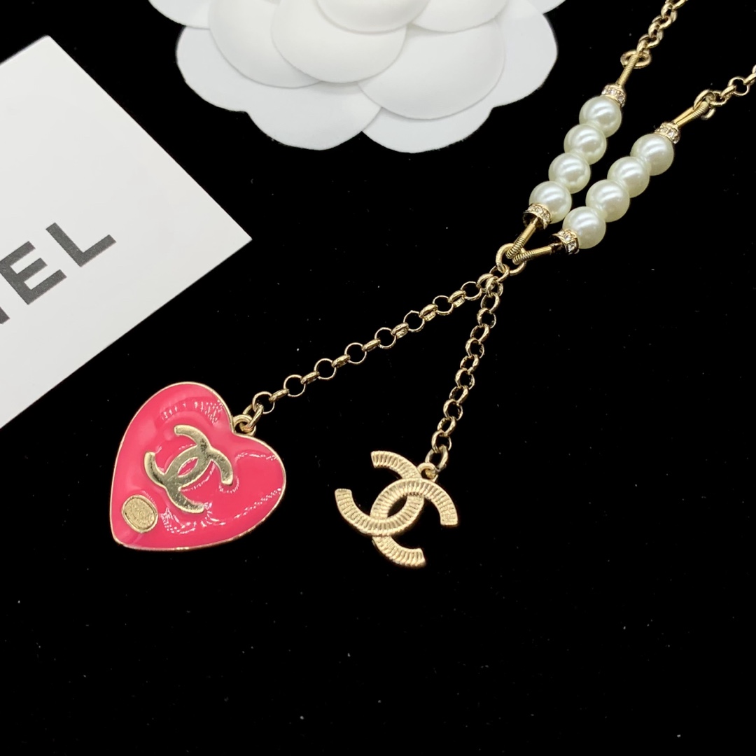 [TOP] CHANEL Pearl/Gold Chain/Heart Necklace