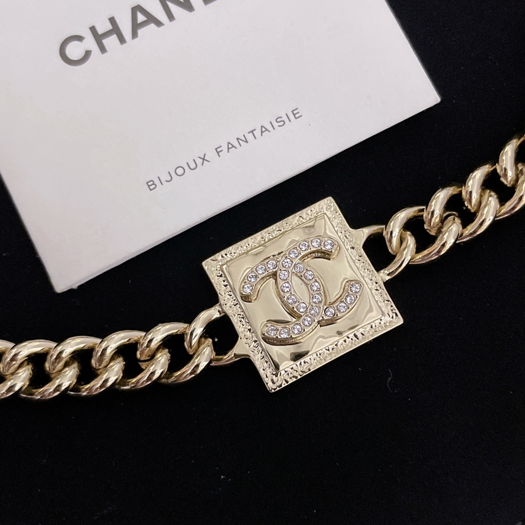 [TOP] CHANEL Metal Chain Rope Square Choker