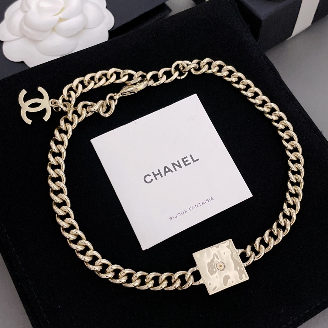 [TOP] CHANEL Metal Chain Rope Square Choker