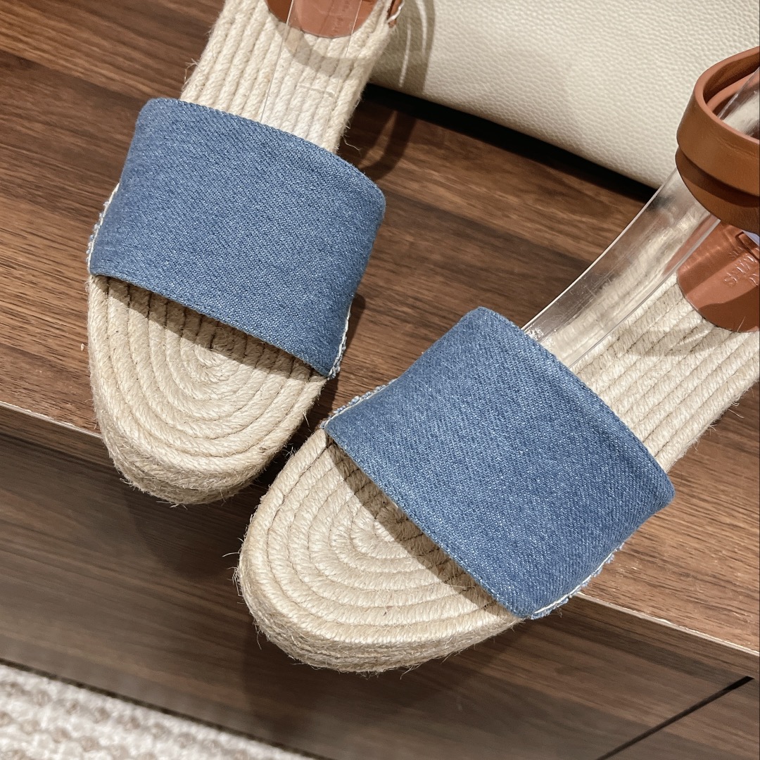 [TOP] HERMES straw plaited article Sandals - Blue