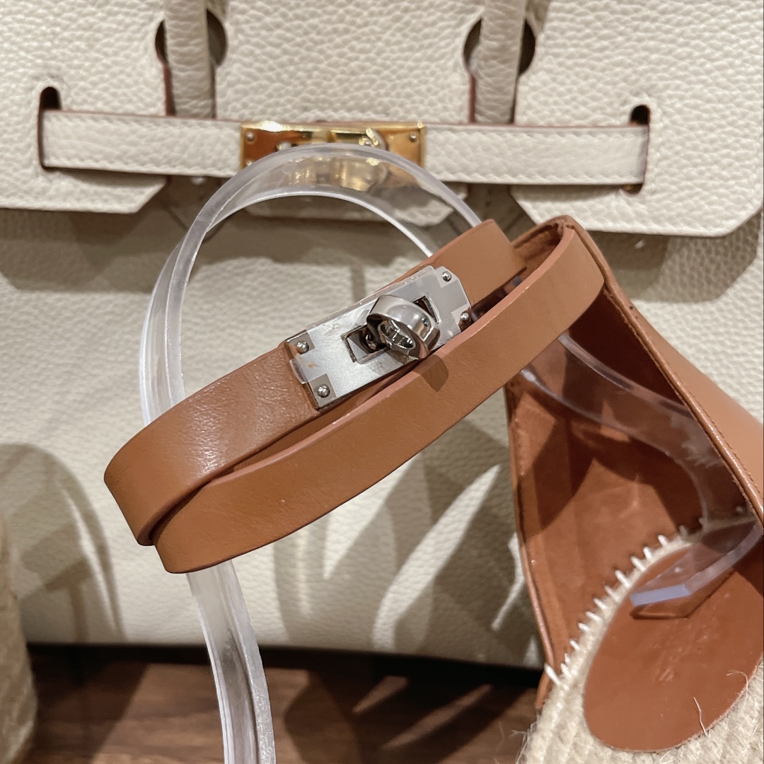 [TOP] HERMES straw plaited article Sandals - Blue