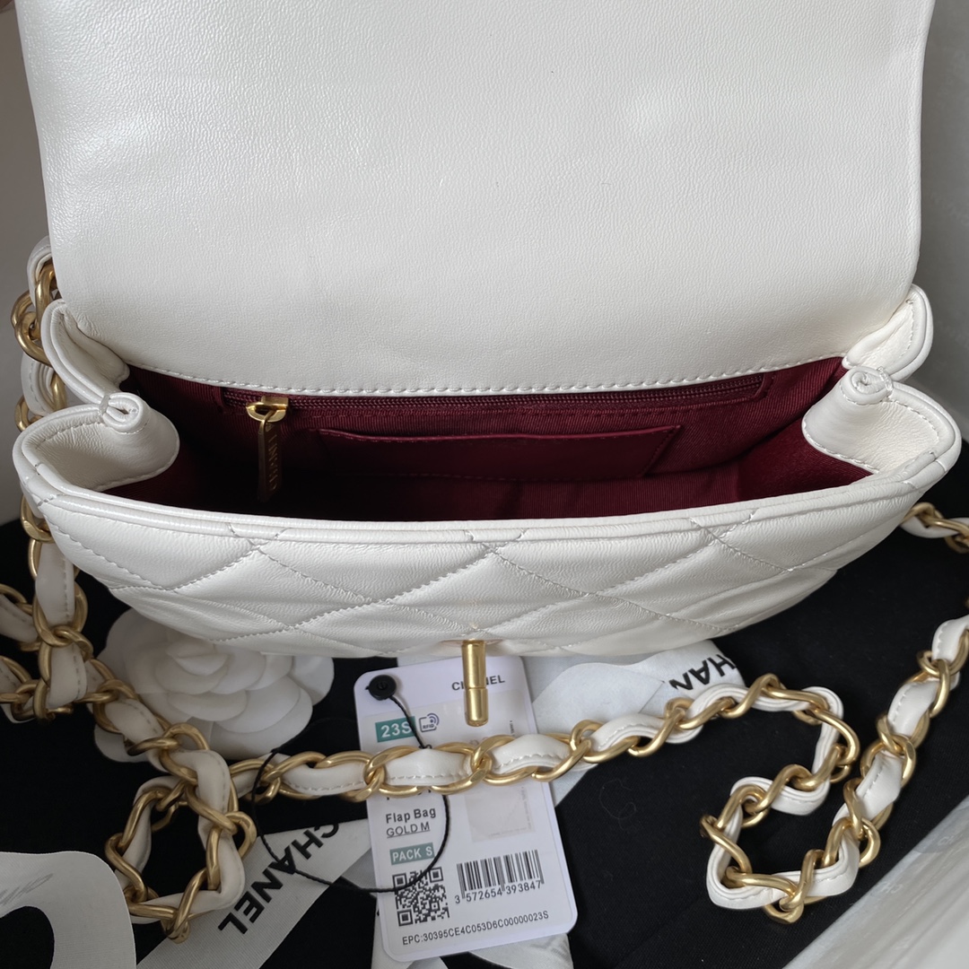 [TOP] CHANEL Mini Square Adjustable Coin Chain Flap Bag SS21 12x21x7 cm - White