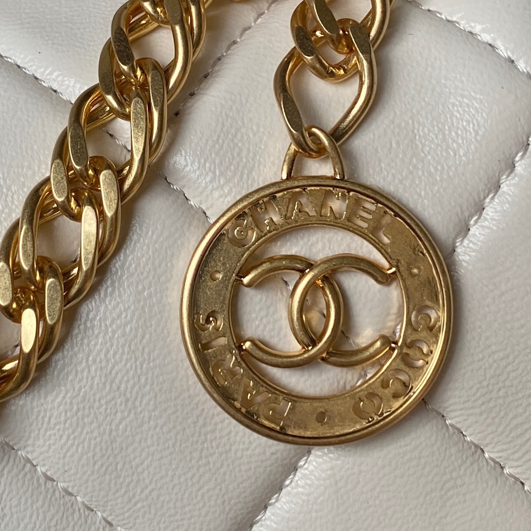 [TOP] CHANEL Mini Square Adjustable Coin Chain Flap Bag SS21 12x21x7 cm - White