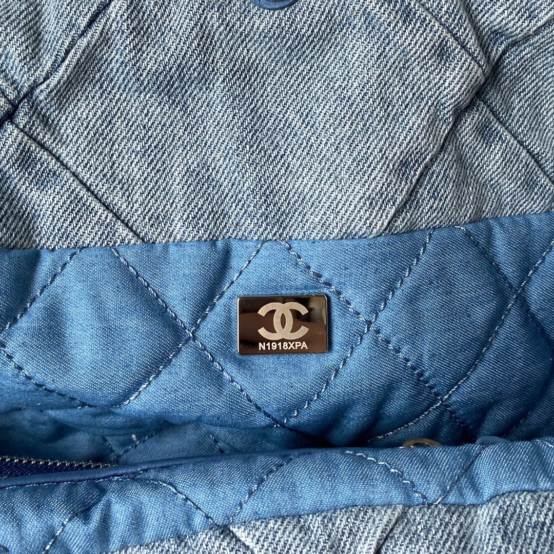 [TOP] CHANEL Gabrielle Travel Metal/Denim Interwoven Chain 35x37x7cm/39x42x8cm - Navy