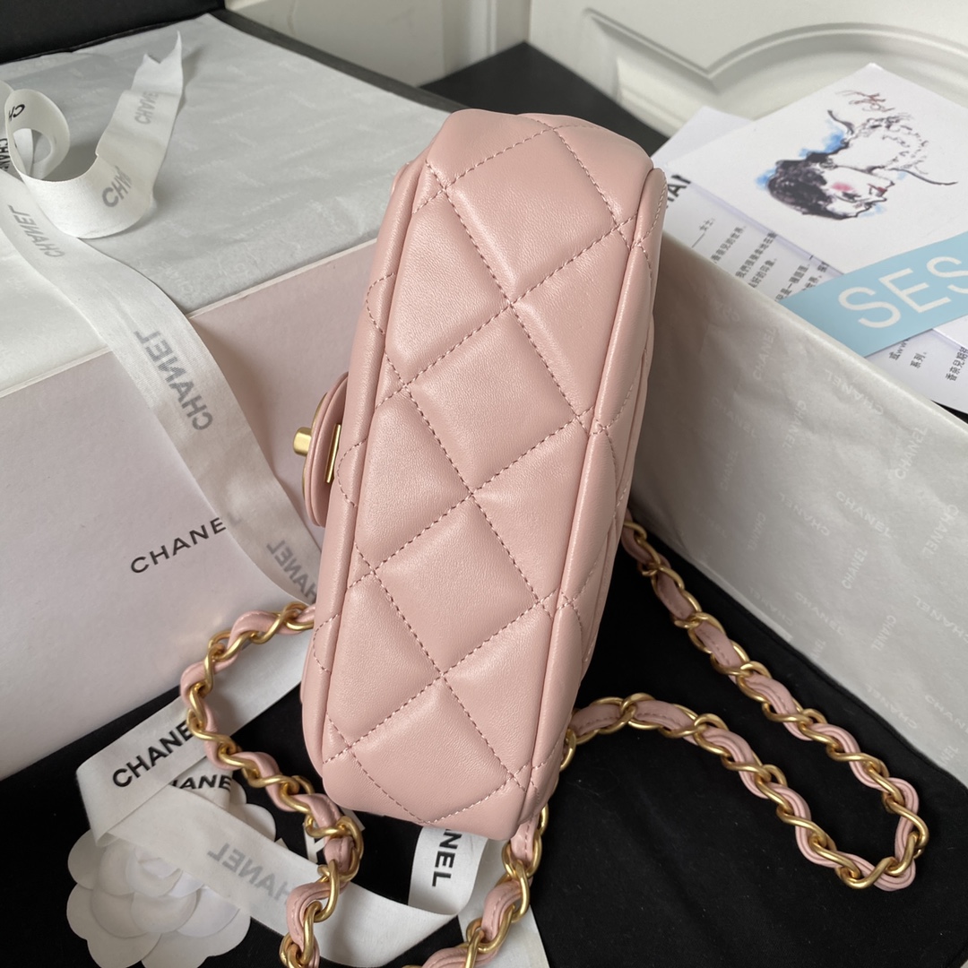 [TOP] CHANEL Mini Square Adjustable Coin Chain Flap Bag SS21 12x21x7 cm - Pink
