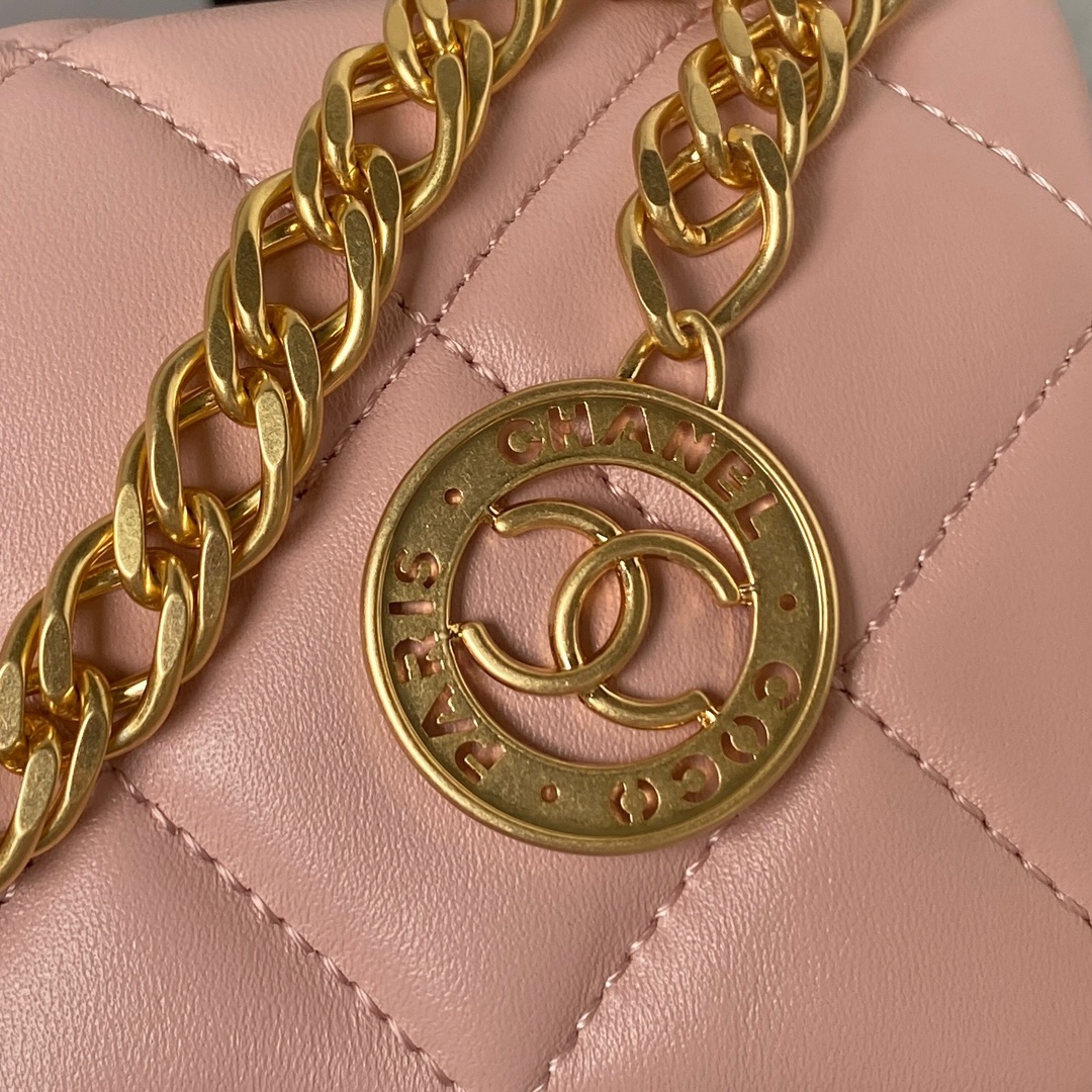 [TOP] CHANEL Mini Square Adjustable Coin Chain Flap Bag SS21 12x21x7 cm - Pink