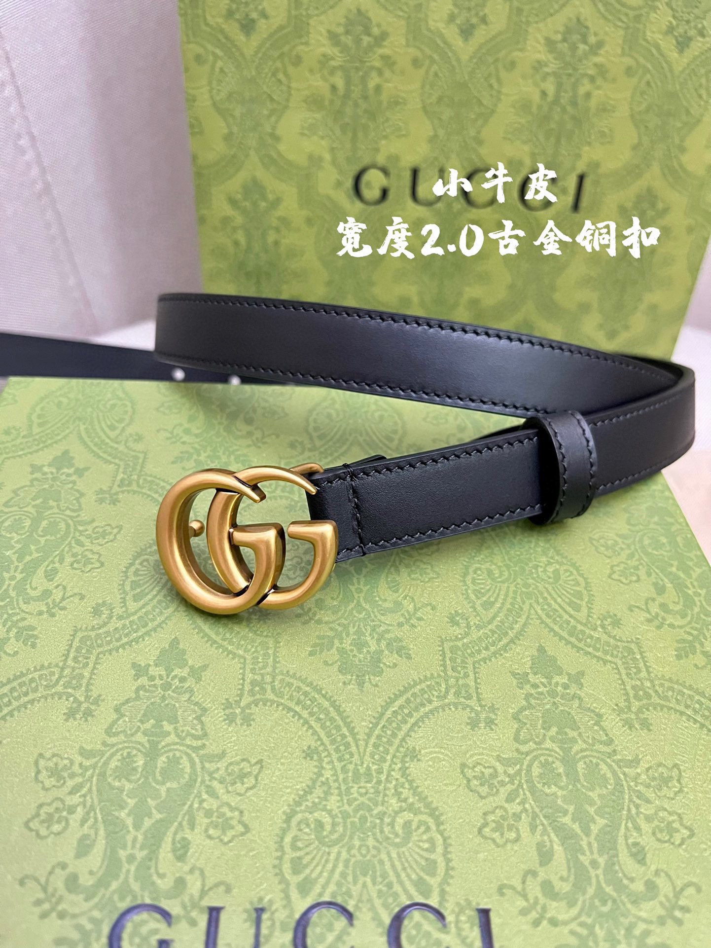 [TOP] GUCCI GG Buckle Leather Belt 2cm - BLACK