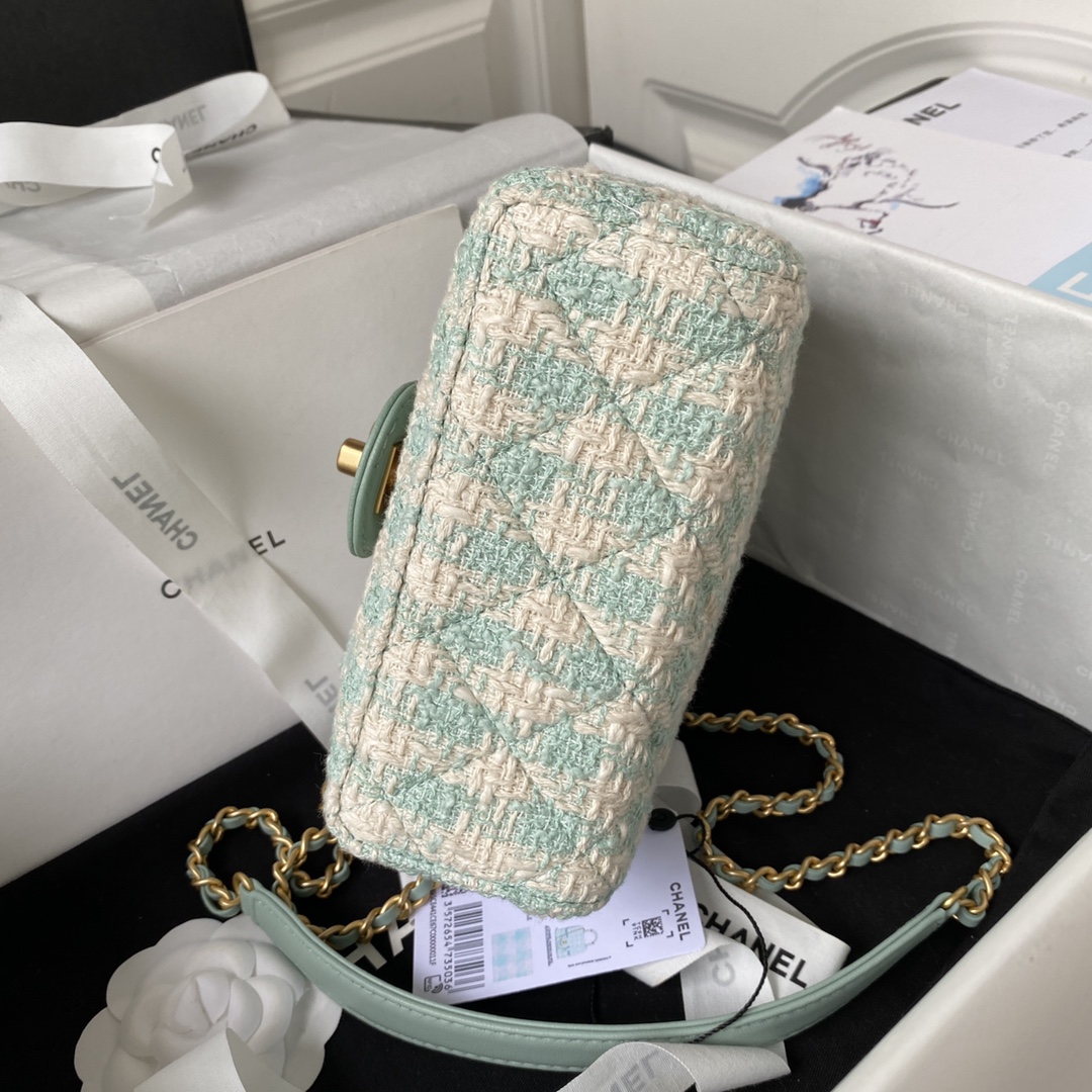 [TOP] CHANEL Tweed Small Clutch 15*15.5*7.5 cm - Mint Green