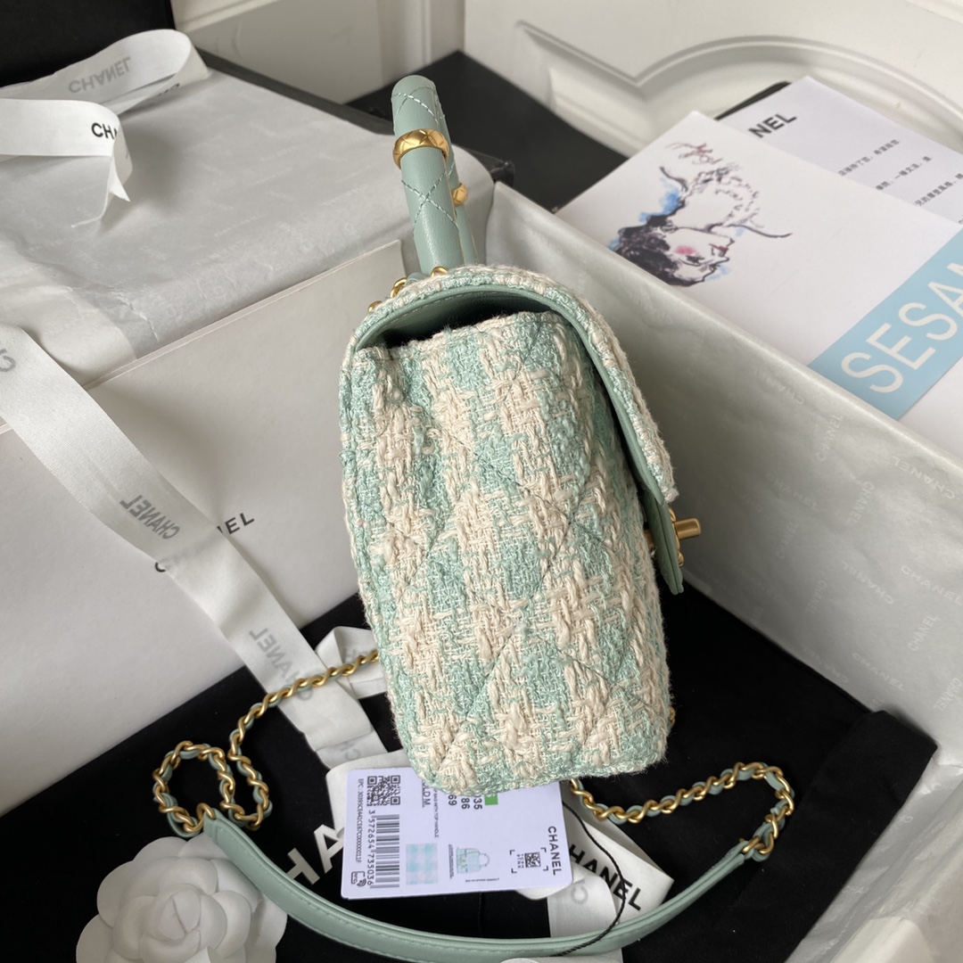 [TOP] CHANEL Tweed Small Clutch 15*15.5*7.5 cm - Mint Green