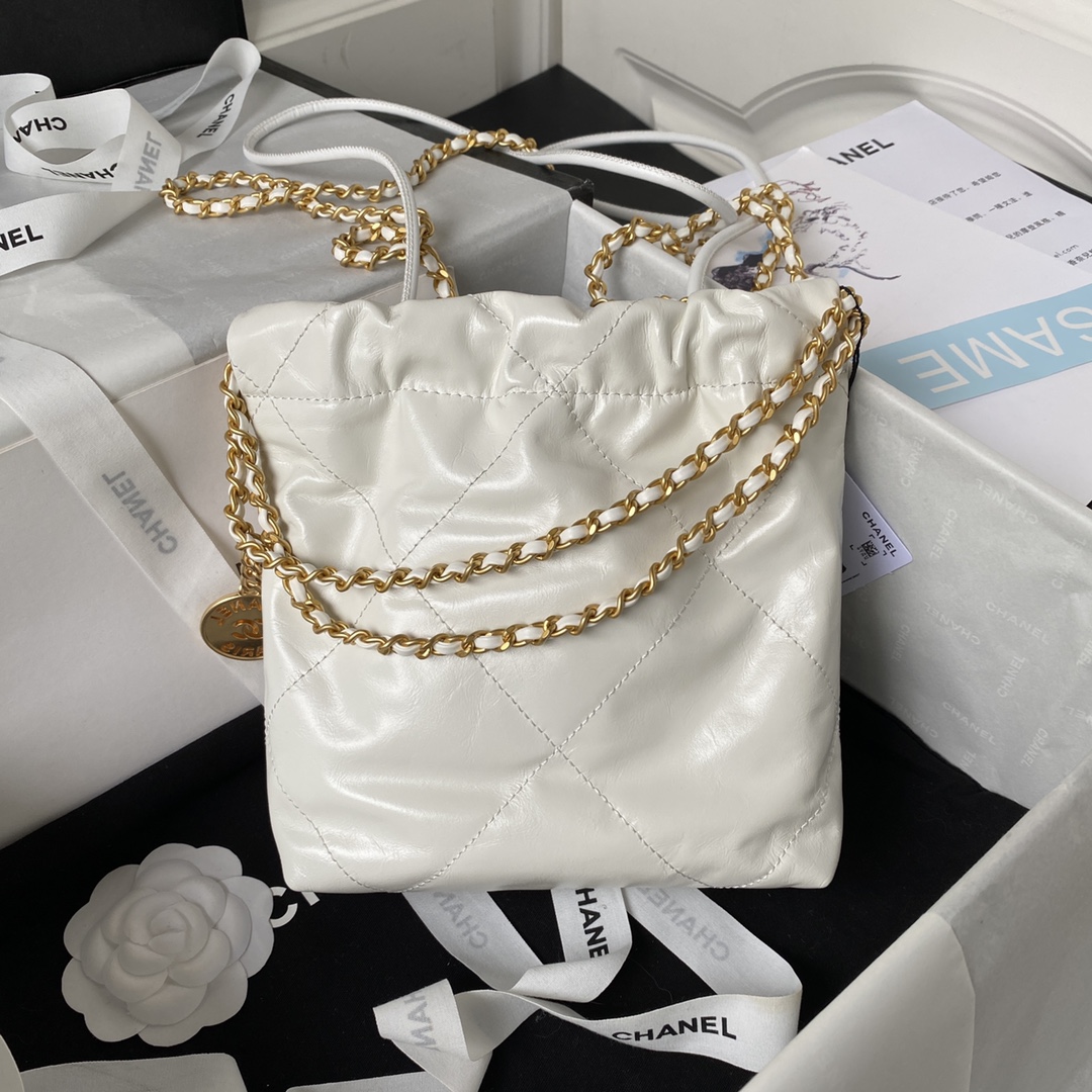 [TOP] CHANEL mini22 Quilted Gold Chain Small Bag 19x20x6cm - White