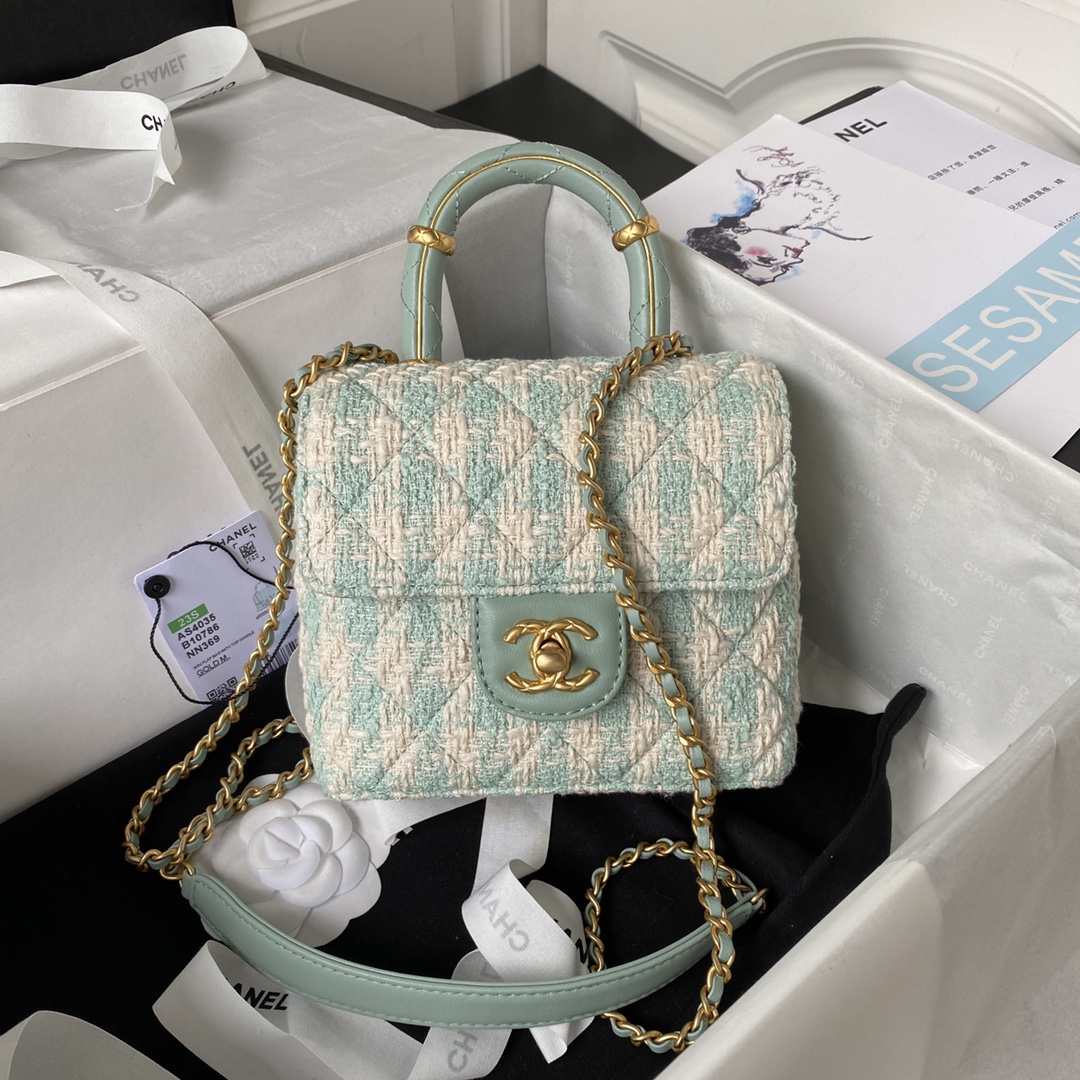 [TOP] CHANEL Tweed Small Clutch 15*15.5*7.5 cm - Mint Green