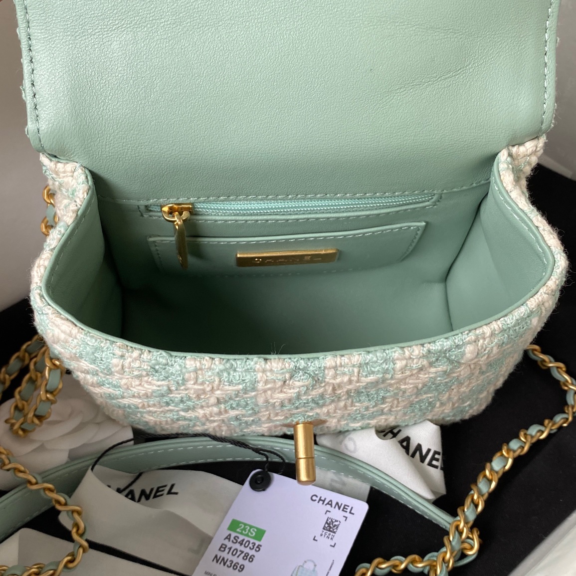 [TOP] CHANEL Tweed Small Clutch 15*15.5*7.5 cm - Mint Green
