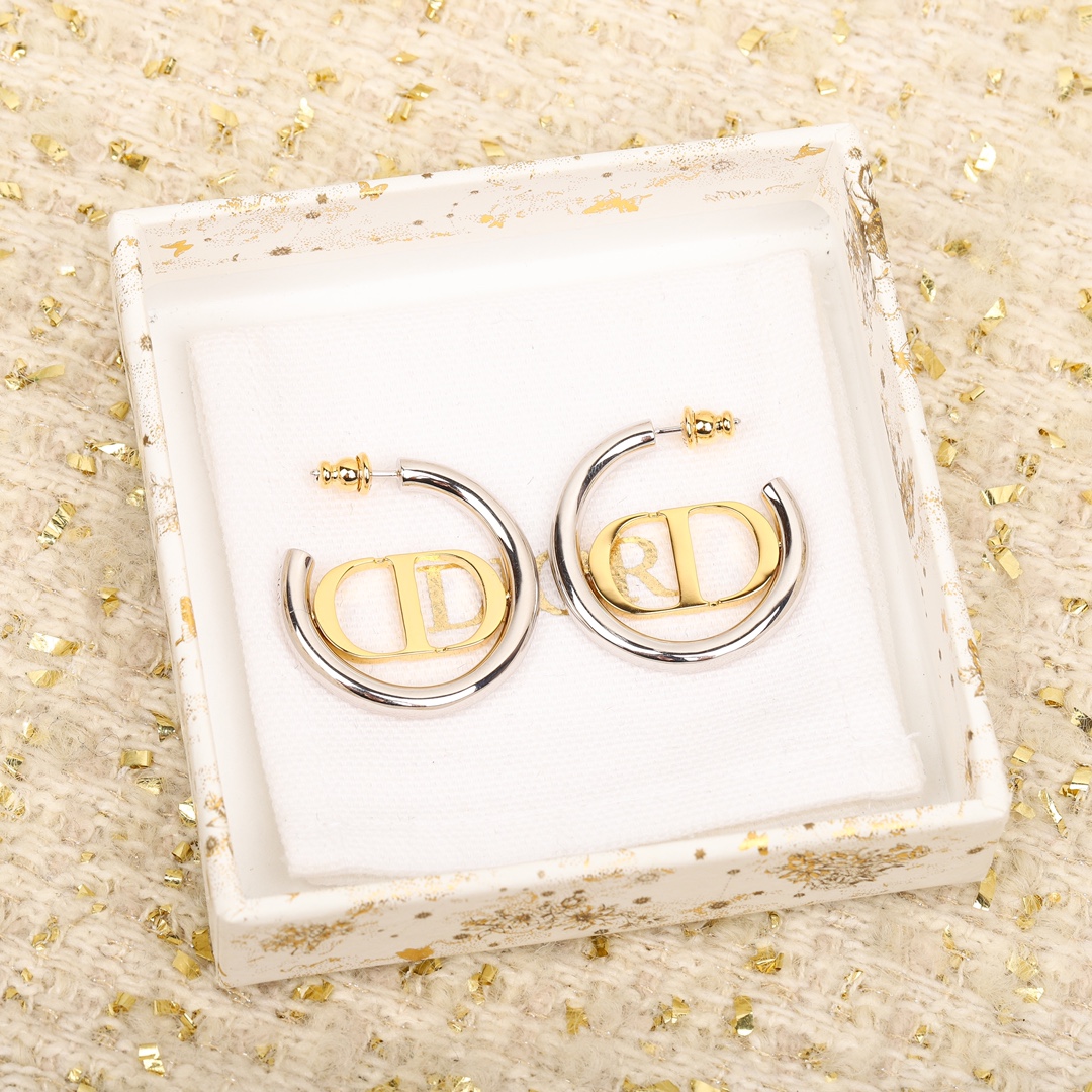 [TOP] Christian Dior J'  Half Hoop Letter Earrings
