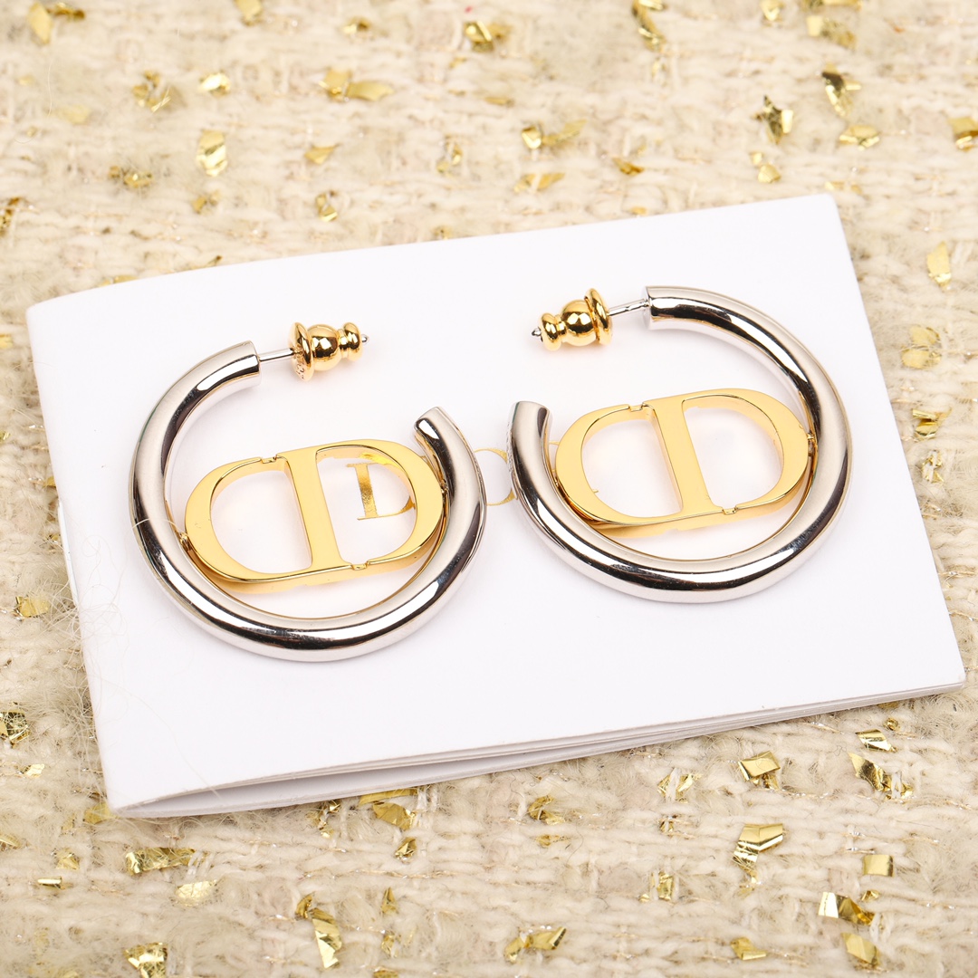 [TOP] Christian Dior J'  Half Hoop Letter Earrings