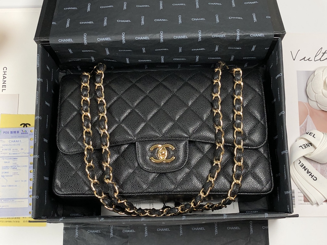 [TOP] CHANEL Classic Flap Bag 30cm - GHW/SHW - Black