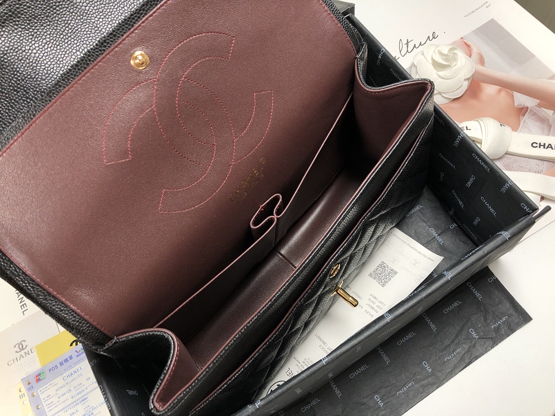 [TOP] CHANEL Classic Flap Bag 30cm - GHW/SHW - Black