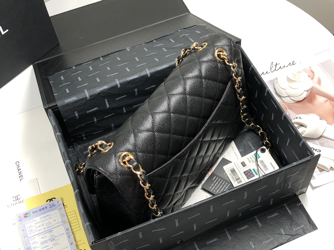 [TOP] CHANEL Classic Flap Bag 30cm - GHW/SHW - Black