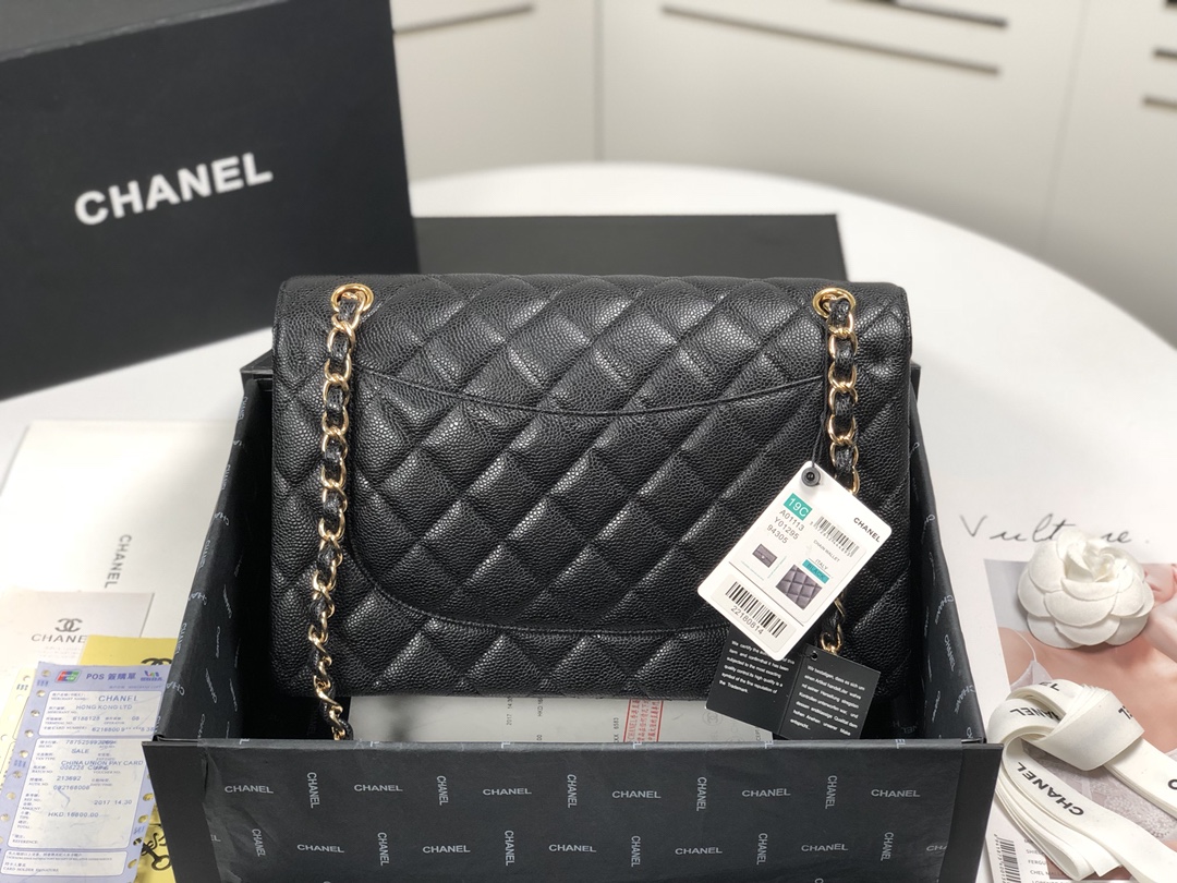 [TOP] CHANEL Classic Flap Bag 30cm - GHW/SHW - Black