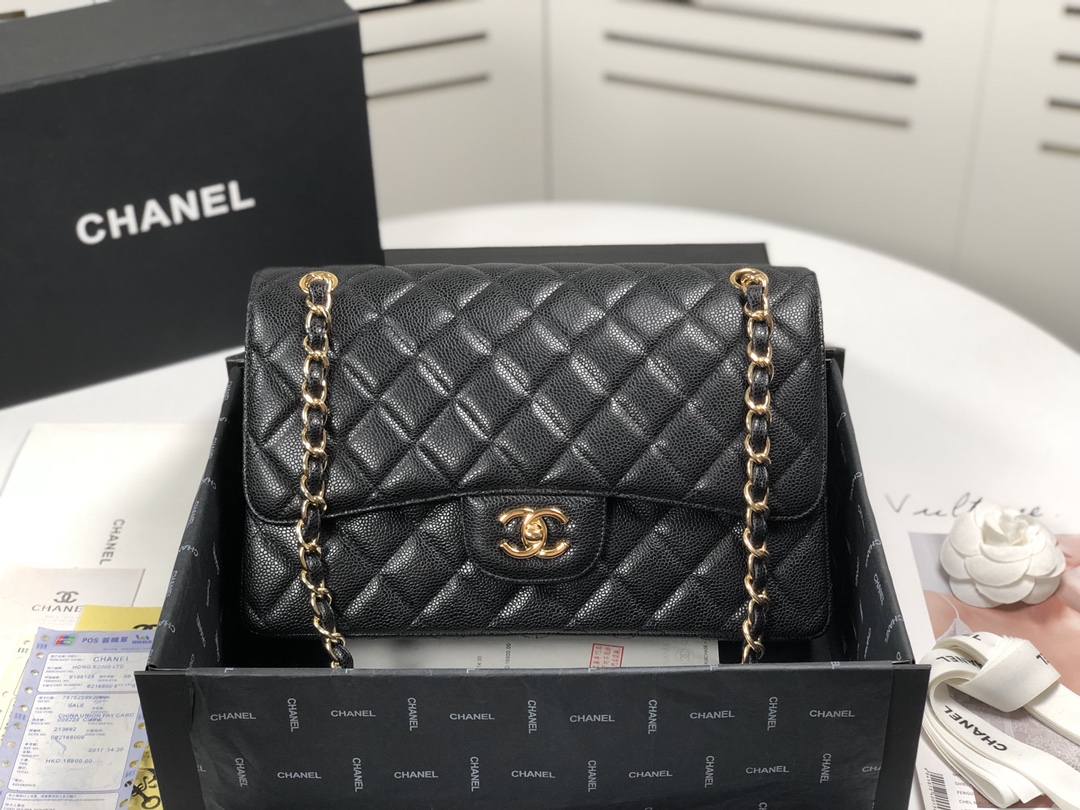 [TOP] CHANEL Classic Flap Bag 30cm - GHW/SHW - Black