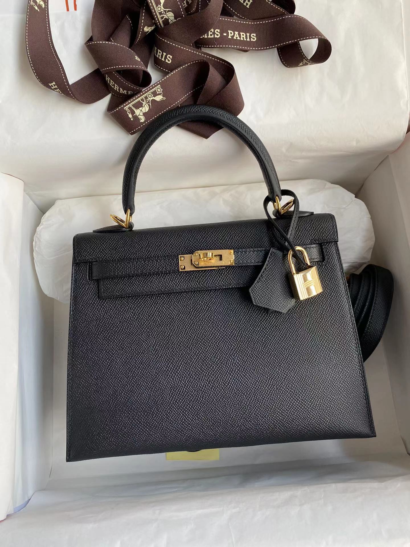 [TOP] HERMES Kelly Epsom Leather 19cm/25cm/28cm/32cm -  Black & GHW/SHW