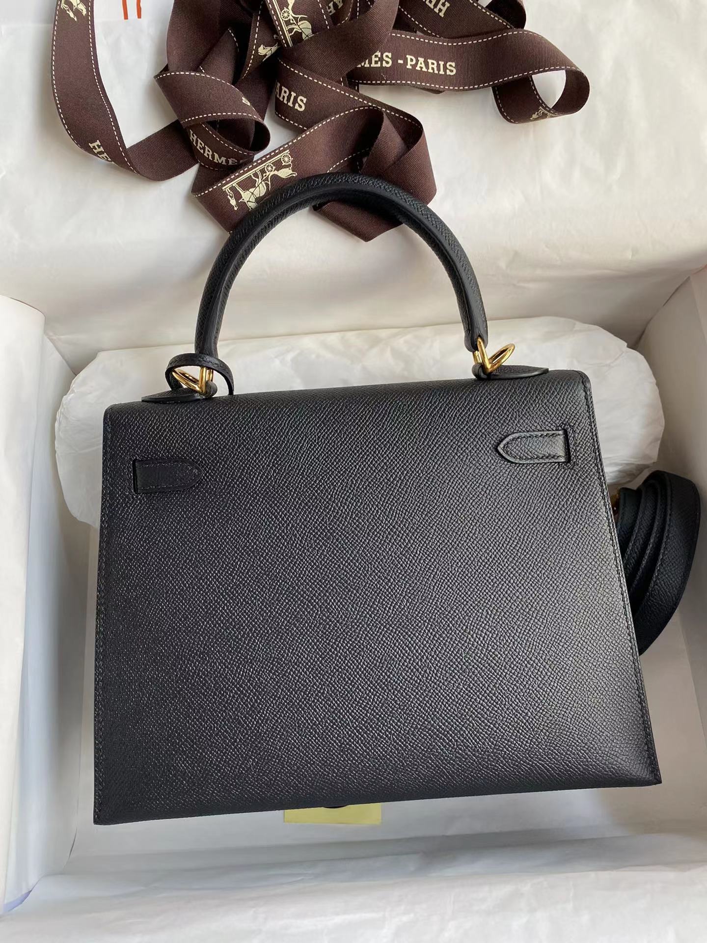 [TOP] HERMES Kelly Epsom Leather 19cm/25cm/28cm/32cm -  Black & GHW/SHW