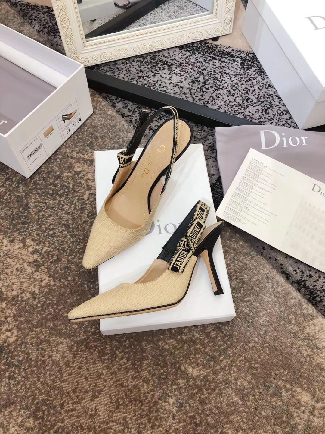 [TOP] Christian Dior Christian Dior J'a  Slingback High Heels - Beige