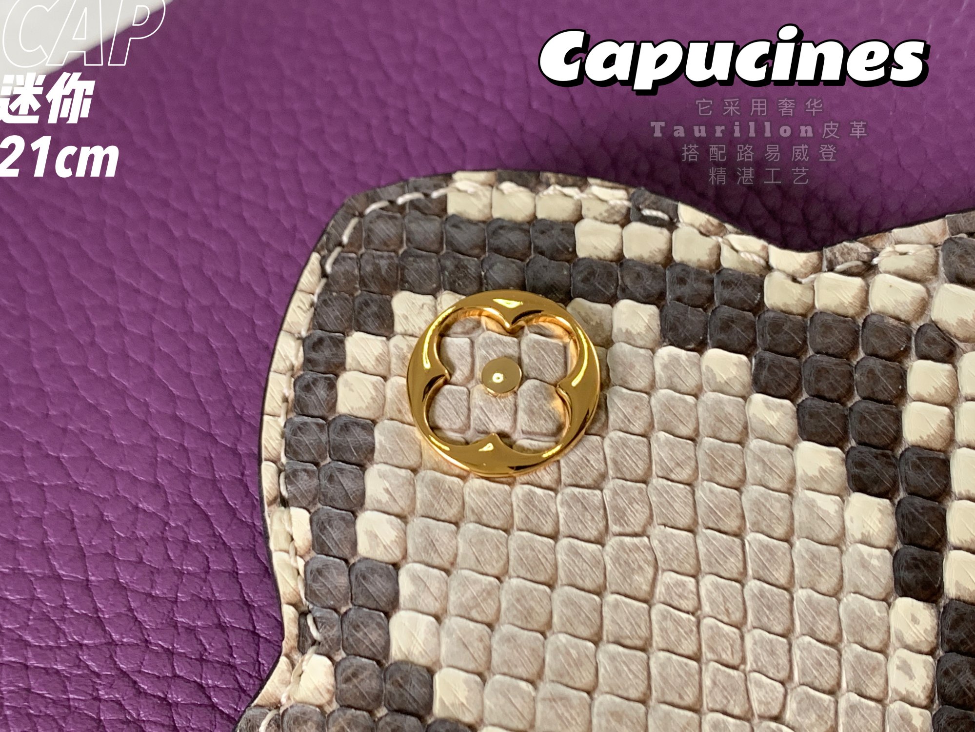 [TOP] Louis Vuitton LV Capucines Python Gold Buckle Bag - Purple