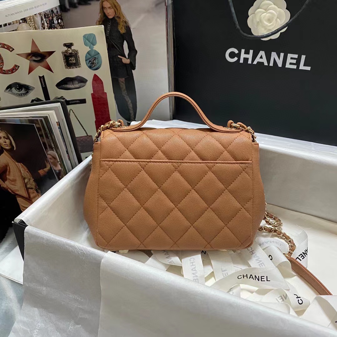 [TOP] CHANEL Classic Flap Bag w Top Handle Bag 19x7x14cm - Brown/Black