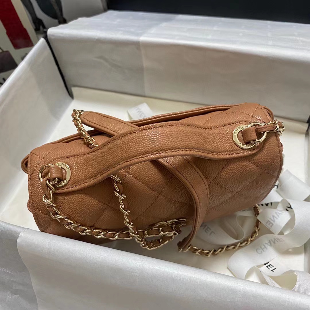 [TOP] CHANEL Classic Flap Bag w Top Handle Bag 19x7x14cm - Brown/Black