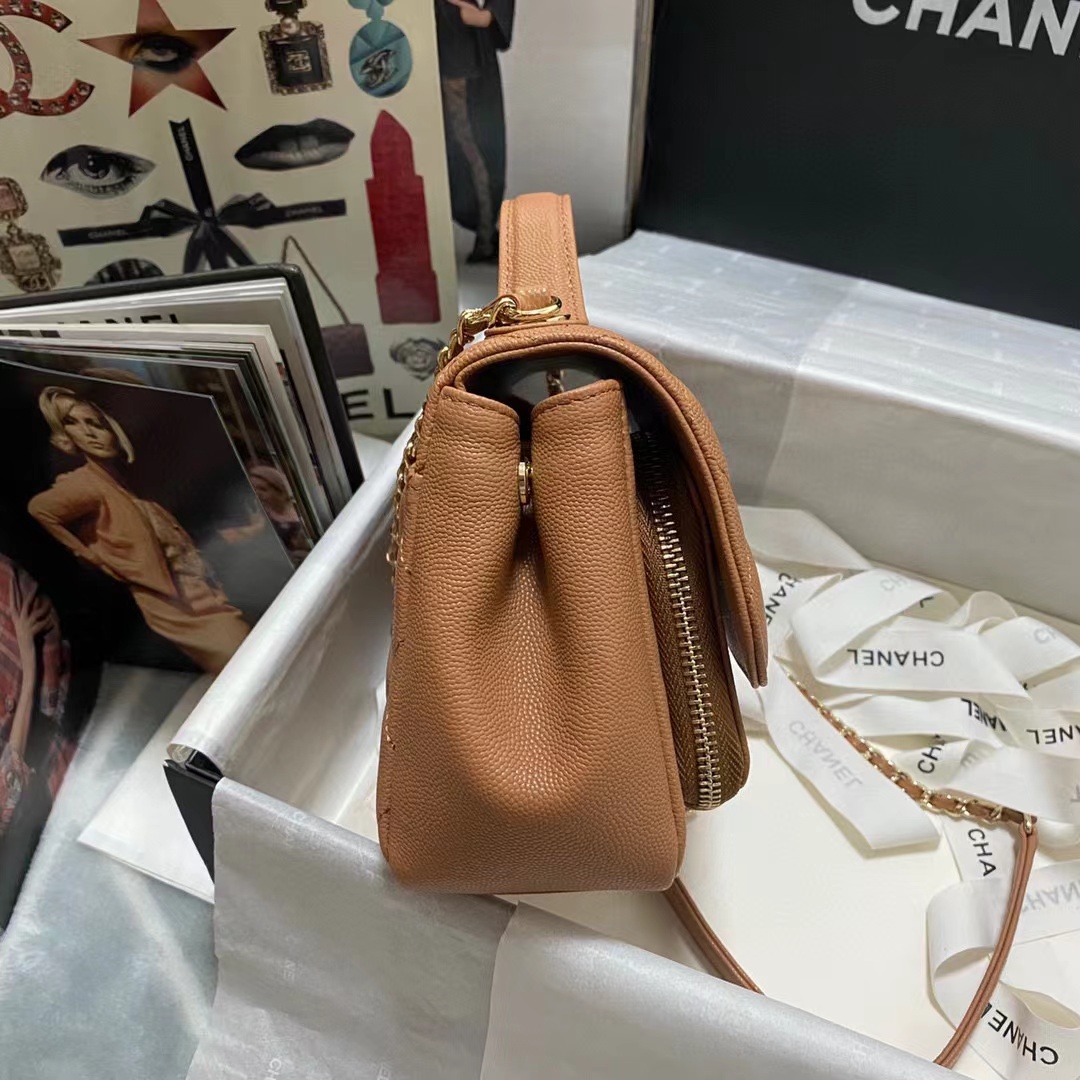 [TOP] CHANEL Classic Flap Bag w Top Handle Bag 19x7x14cm - Brown/Black