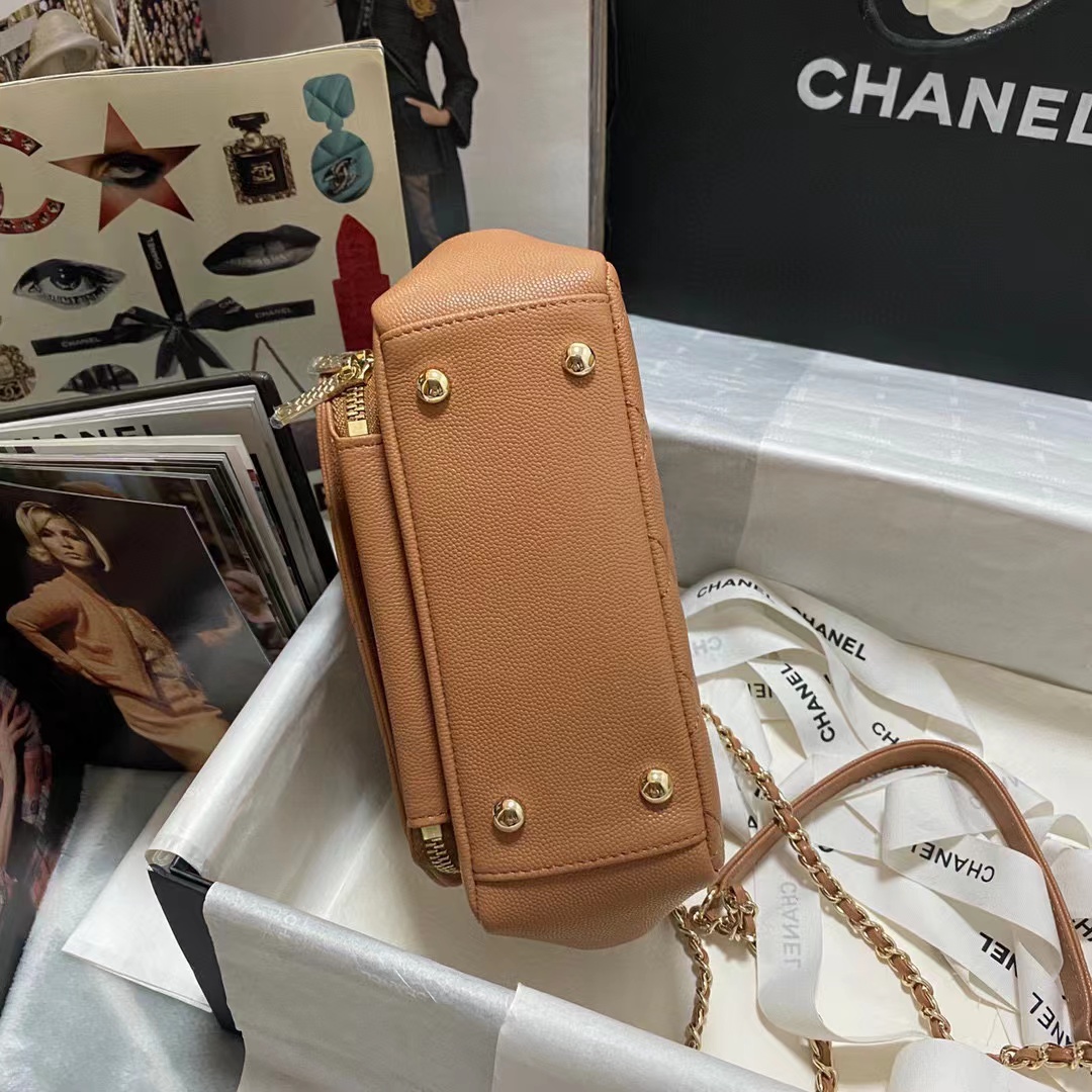 [TOP] CHANEL Classic Flap Bag w Top Handle Bag 19x7x14cm - Brown/Black