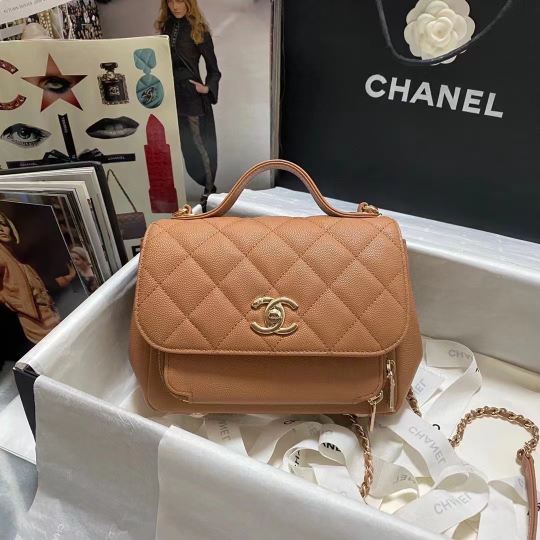 [TOP] CHANEL Classic Flap Bag w Top Handle Bag 19x7x14cm - Brown/Black