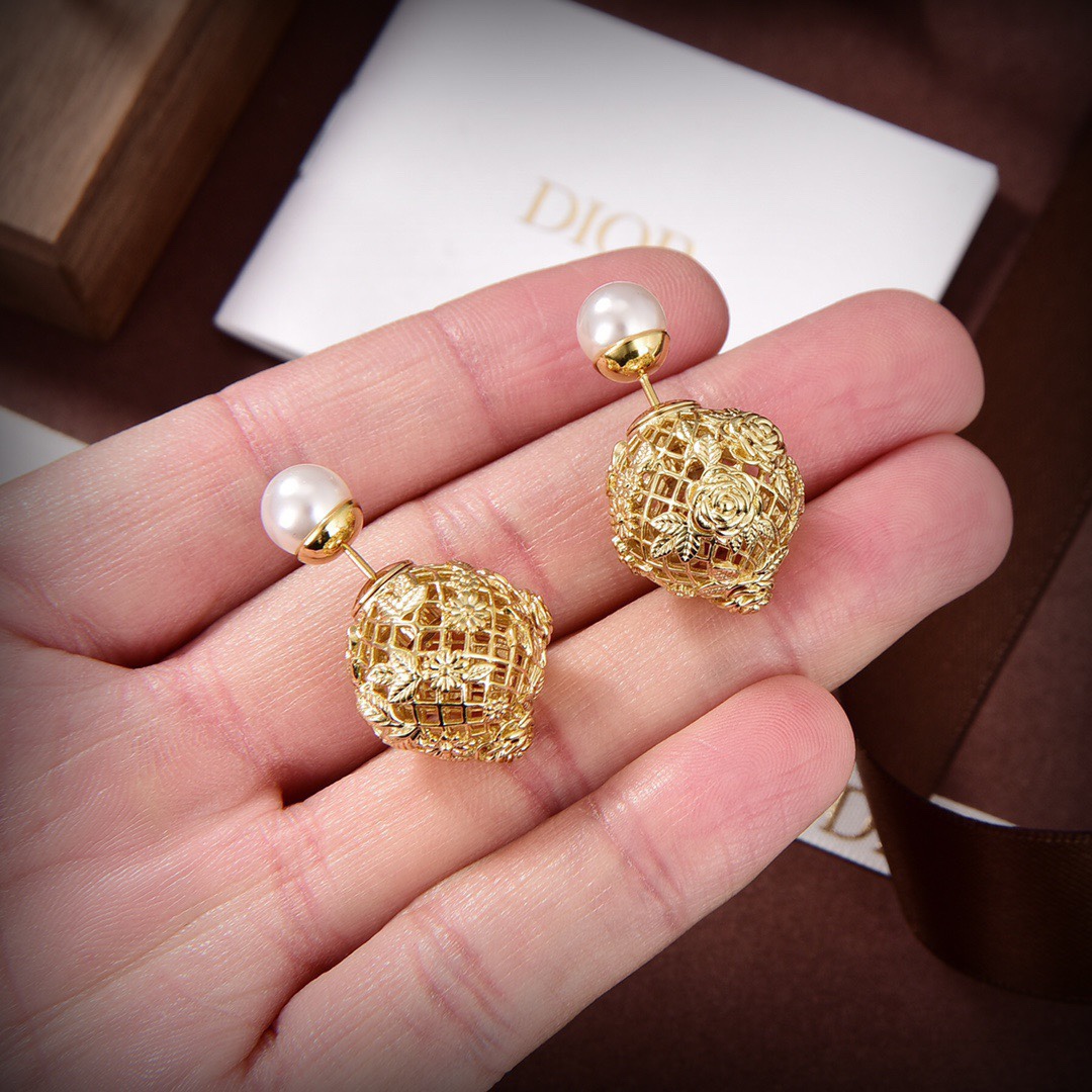 [TOP] Christian Dior CD Pearl Hollow Ball earrings - Gold