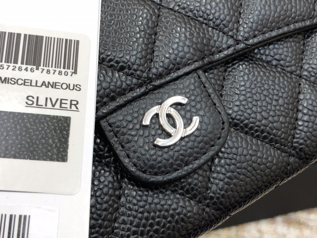 [TOP] CHANEL Long Folding Caviar Wallet 19cm - Black - SHW
